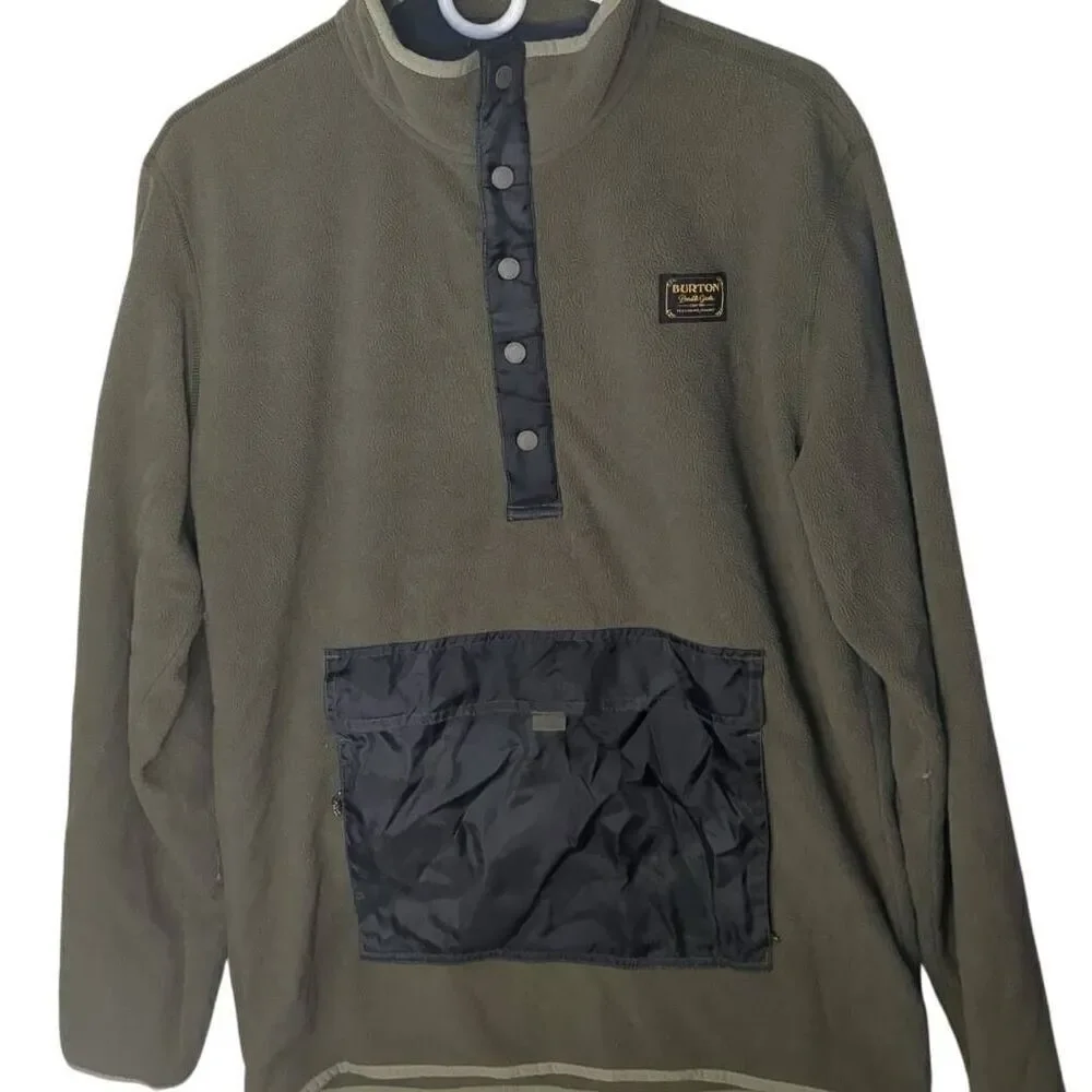 Burton Hearth Anorak Kangaroo Quarter Button Fleece Olive Camo Trim DryRide Swea